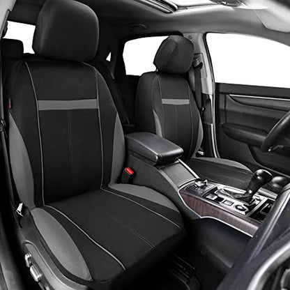 CAR-GRAND Universal Fit Sporty Cloth Full Set Car Seat Covers, Fit for Car, Truck, Sedan, Vans, SUV, Breathable, Washable, Airbag Compatible, Zipper Design - color: Dark Gray