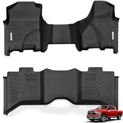 YITAMOTOR Floor Mats Fit for 2013-2018 Dodge Ram 1500/2500/3500 Crew Cab & 2019-2024 Ram 1500 Classic Crew Cab Bench Seat, Custom Fit TPE All-Weather Heavy Duty Floor Liners, 1st & 2nd Row Mats, Black - style: 13-18 1500 2500 3500&19-24 1500 Classic Crew