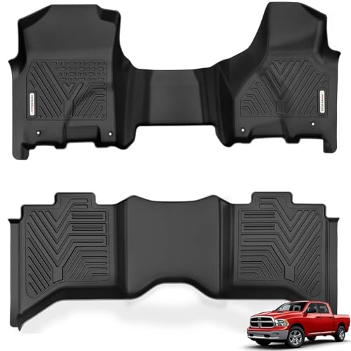 YITAMOTOR Floor Mats Fit for 2013-2018 Dodge Ram 1500/2500/3500 Crew Cab & 2019-2024 Ram 1500 Classic Crew Cab Bench Seat, Custom Fit TPE All-Weather Heavy Duty Floor Liners, 1st & 2nd Row Mats, Black - style: 13-18 1500 2500 3500&19-24 1500 Classic Crew