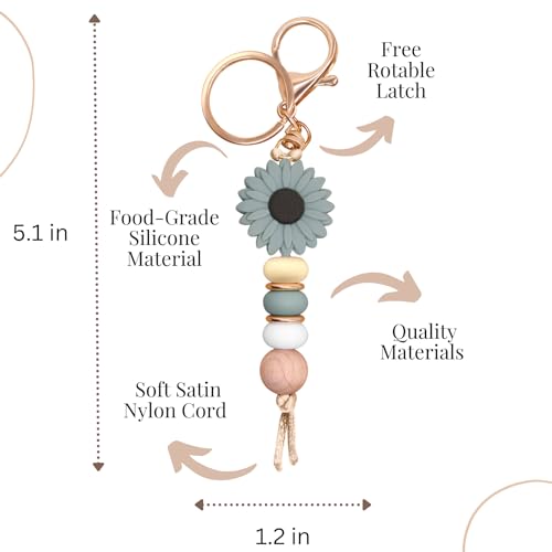 Flower Charm for Women Cute Keychain for Car Keys Silicone Bead Purse Charms for Handback Key Ring - color: Gree
