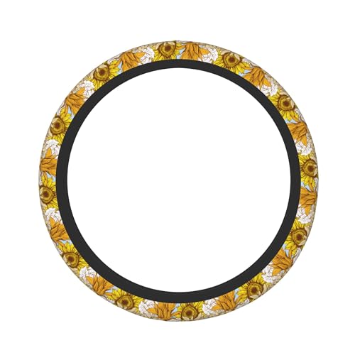 Sunflower Car Steering Wheel Cover, Non Slip Universal Wheel Protector Elastic 15 Inch Car Accessories for Men Women - color: sunlower