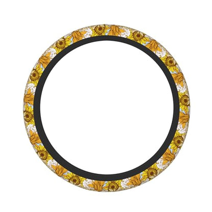 Sunflower Car Steering Wheel Cover, Non Slip Universal Wheel Protector Elastic 15 Inch Car Accessories for Men Women - color: sunlower