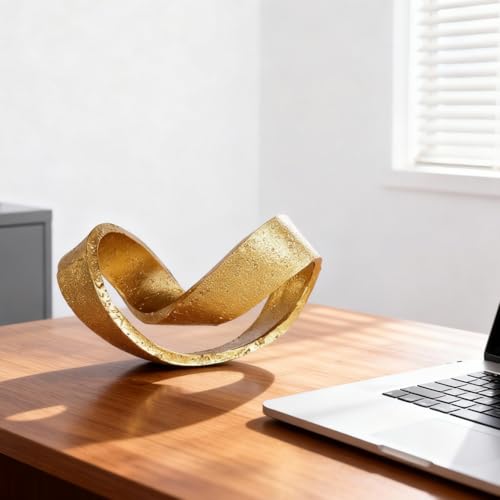 Modern Geometric Sculpture, Gold Knot Home Accent Decor, Multi-Angle Abstract Art Statue for Coffee Table, Bookshelf, Living Room, Office - Resin Artistic Knot Decor for Home and Office