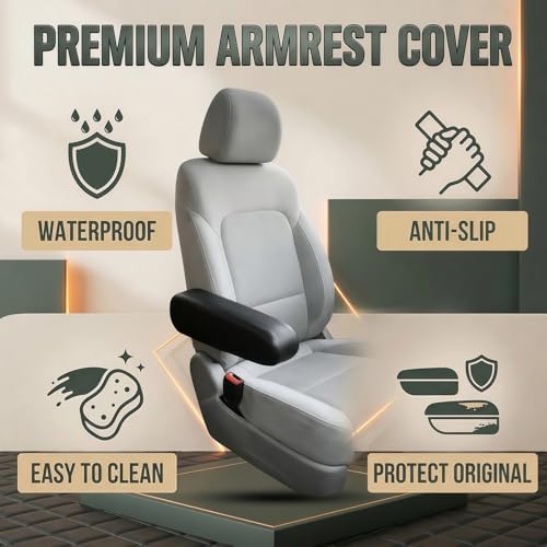 JDDRY Car Front Seat Armrest Covers Vinyl Leather,Car Armrest Protectors,Auto Arm Rest Cover Replacement,Universal for MPV/SUV/Truck(Black,2PC) - color: Black-2PC