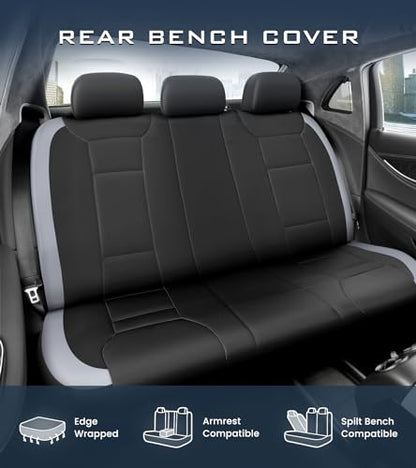 Premium Waterproof Car Seat Cover Full Set, Front and Rear Split Bench Seat Covers for Cars with Thicker Padding, Easy to Install Car Seat Cover Set (Grey)