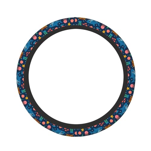 Cute Shark Print Car Steering Wheel Cover with Elastic Anti-Slip,for Steering Wheel with A Diameter of 15"