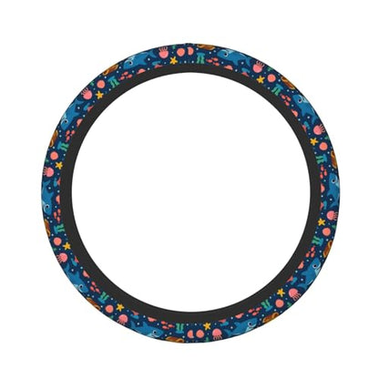 Cute Shark Print Car Steering Wheel Cover with Elastic Anti-Slip,for Steering Wheel with A Diameter of 15"