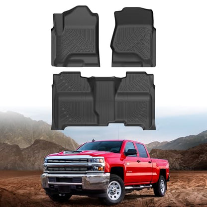 Floor Mats for 2014-2018 Chevy Silverado/Sierra 1500, 2015-2019 Silverado/Sierra 2500HD/3500HD Crew Cab, All Weather Floor Liners for Silverado Accessories, Heavy Duty TPE Car Mats - size: 1)Chevy Silverado 14-18 Floor Mat