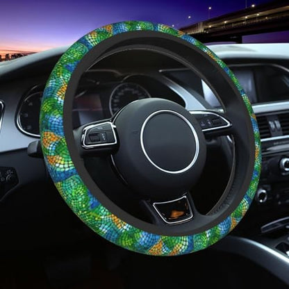 Colorful Snake Skin Steering Wheel Cover Elastic Non-Slip Car Steering Wheel Covers with Seat Belt Shoulder Pad for Women Men - color: Colorful Snake Skin