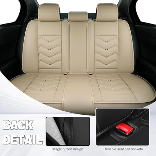 Car Seat Cover for KIA Soul 2010-2025, Seat Covers Full Set,Non-Slip Waterproof seat Cover,Wear-Resistant Nappa Leather car seat Covers. (Standard 5 Seats/Beign) - color: Beige, size: Standard 5 Seats