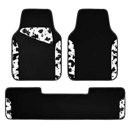CAR PASS Waterproof Universal 3Pcs Car Floor Mats, Cow Print Car Mats Fit for SUV,Vans,sedans, Trucks,Set of Vehicles Car Carpet with Driver Heel Pad and Nibs Backing, Cute Women Girly (Black White) - color: Cow Print（3Pcs）