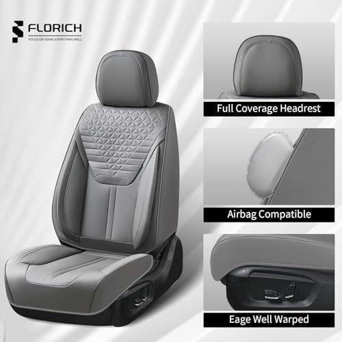 FLORICH Car Seat Covers for Full Set, Universal Seat Cushion 5 Seats, Car Seat Protector Waterproof, Premium Leather Automotive Seat Covers for Most Cars, Sedans, SUVs, and Trucks-Gray