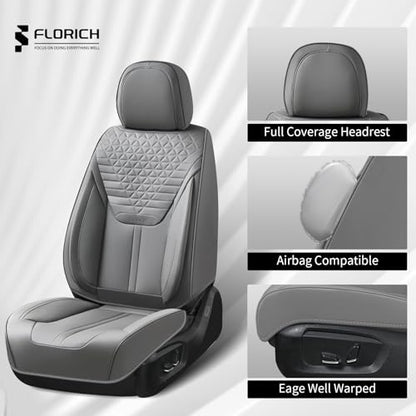 FLORICH Car Seat Covers for Full Set, Universal Seat Cushion 5 Seats, Car Seat Protector Waterproof, Premium Leather Automotive Seat Covers for Most Cars, Sedans, SUVs, and Trucks-Gray