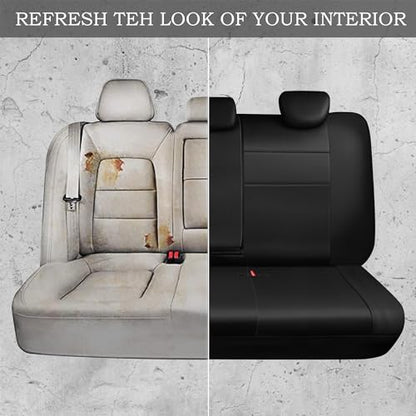 CAR PASS Leather Back Seat Cover, Universal Waterproof Bench Rear Seat Cover Zipper Split Rear Bench Protector Fit 95% Automotive Interior Covers for Cars Sedans SUVs (Rear,All Black) - color: Black Back Rear