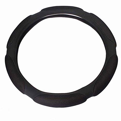 Steering Wheel Cover -Odorless, Cooler Hands in Summer, Warmer Hands in Winter (Black)