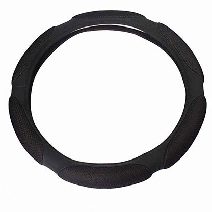 Steering Wheel Cover -Odorless, Cooler Hands in Summer, Warmer Hands in Winter (Black)