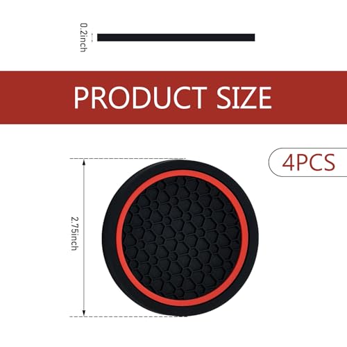 4PCS Car Cup Coasters, 2.75 Inch Cup Holder Coaster, Non-Slip Insert Auto Drink Holder, Cars Interior Accessories, Universal for Vehicles, SUVs, RVs (Red) - color: red