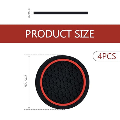 4PCS Car Cup Coasters, 2.75 Inch Cup Holder Coaster, Non-Slip Insert Auto Drink Holder, Cars Interior Accessories, Universal for Vehicles, SUVs, RVs (Red) - color: red