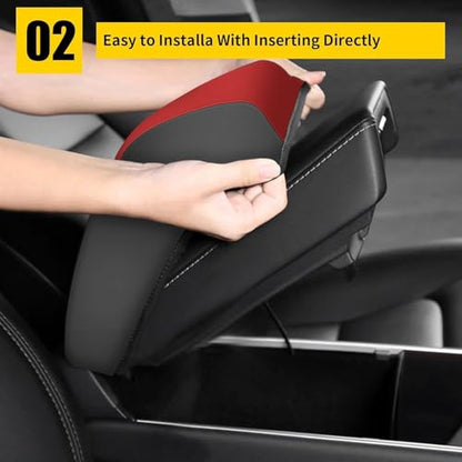 AOMSAZTO Armrest Covers for 2012-2015 Honda Civic Black with Red Leather - color: red