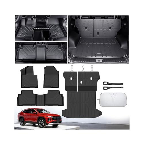 Floor Mats for Hyundai Tucson 2022-2025 2026(Excluding Hybrid & PHEV), All Weather Protection Custom Floor Mats Trunk Cargo and Car Windshield Cover Set for Car Accessories,Car Floor Liners Set - size: Hyundai Tucson 2022-2026