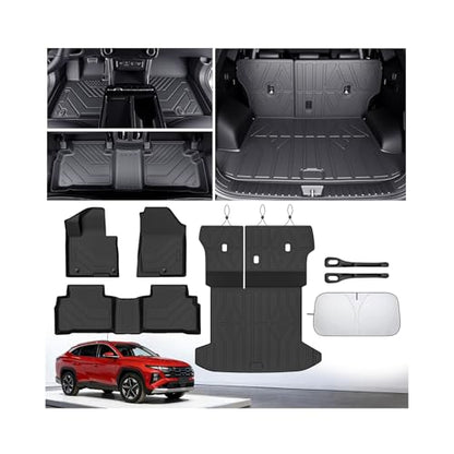 Floor Mats for Hyundai Tucson 2022-2025 2026(Excluding Hybrid & PHEV), All Weather Protection Custom Floor Mats Trunk Cargo and Car Windshield Cover Set for Car Accessories,Car Floor Liners Set - size: Hyundai Tucson 2022-2026