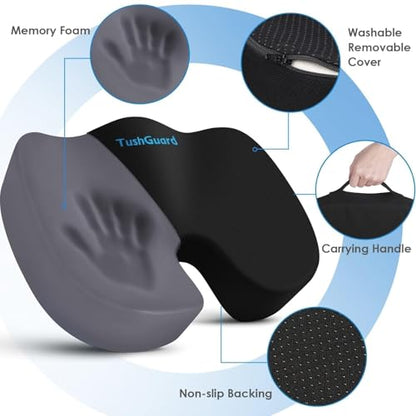 Seat Cushion for Office Chair Memory Foam Non-Slip Desk Seat Cushion Back, Coccyx, Sciatica, Tailbone Pain Relief Butt Pillow for Office Chair, Car, Wheelchair, Black