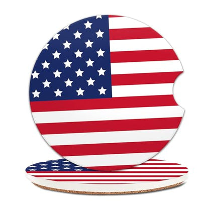 COYEUX Absorbent Car Cup Holder Coaster 2 Pack, Funny Car Accessories Interior, 2.56" Cute Car Coasters with a Finger Notch for Women & Men American Flag