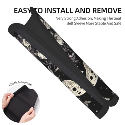 Seat Belt Cover Pads Gothic Moth Butterfly Moon Floral Car Seat Belt Covers for Women Men Adults Kids Soft Comfortable Auto Seatbelt Cushion Shoulder Strap Pad Handle Wraps, 1 Pair - color: Gothic Moth Butterfly Moon Floral