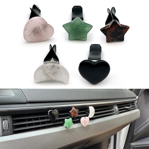 5 PCS Car Air Vent Decorative Clip, Moon Star Love-shaped Natural Crystal Stone Bohemian Style Decoration, Plug-in Dashboard Air Outlet Trim Accessories, for Most Cars Trucks (Multicolored)