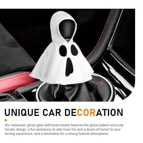 Halloween Ghost Gear Shift Cover, Funny Hoodie Shaped Knob Cover, Cute Mini Car Interior Decor, Ideal for Halloween Car Accessories & Gifts (White)
