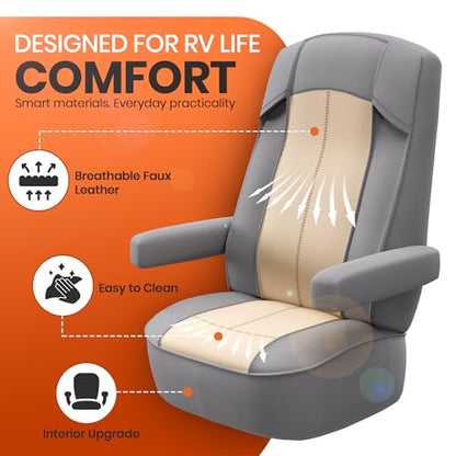 VALUN RV Seat Covers (Grey 2 Pack) – Captains Chair Seat Covers for RV Captain Chair & Motorhome Chairs, Universal Fit RV Chair Covers for Camper, Trailer, Van, Protects Against Dirt, Spills & Wear - style: GREY (2PK RV COVER)