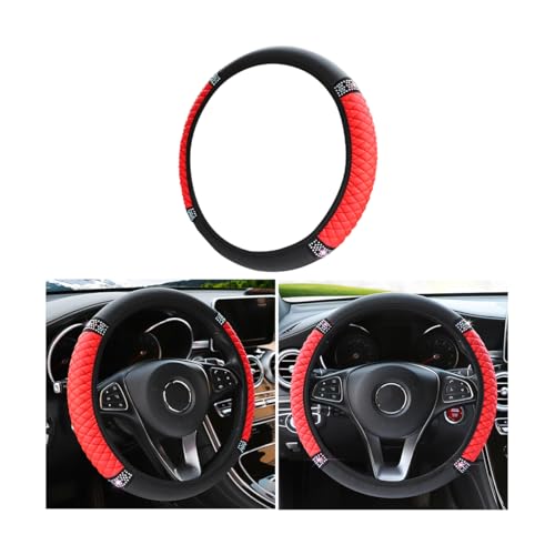 Bling Soft Leather Steering Wheel Cover, 15 Inch Colorful Rhinestones Auto Elastic Steering Wheel Protector, Sparkly Crystal Diamond for Women Girls, Car Interior Accessories for Most Cars (Red) - color: Red