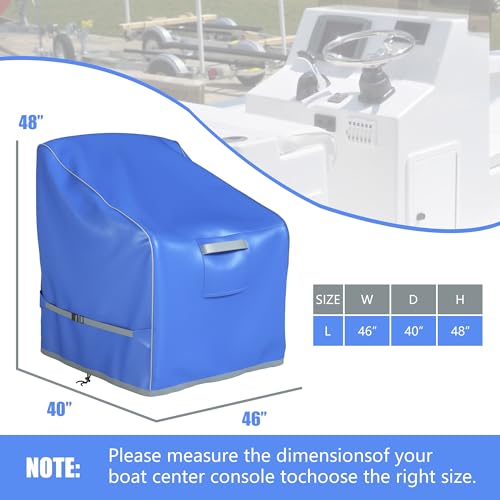 Boat Center Console Cover, 600D Heavy Duty Waterproof Oxford, All Weather Protection Center Console Cover with Windproof Straps, 46" L x 40" W x 48" H, Blue