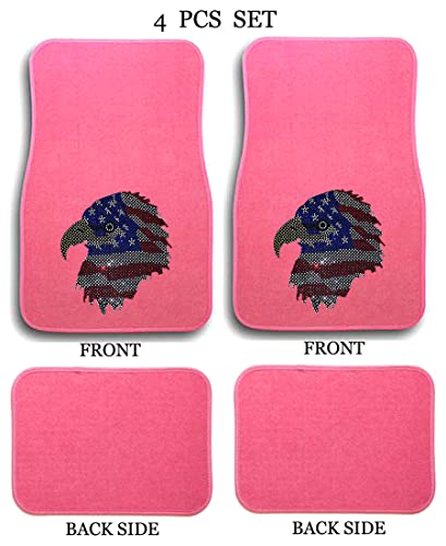 Universal Fit Front/Rear 4-Piece Full Set Crystal Bling Rhinestone Design Studded Carpet Car SUV Truck Pink Floor Mats - 4 Pcs Set (Eagle Face-Pink) - color: Eagle Face-Pink