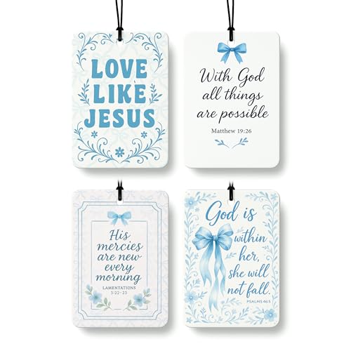 Coquette Blue Bow Floral Christian Car Air Freshener 4 Pcs, Preppy Girly Religious Hanging Air Freshener for Cars Closet Drawer Books, Cute Christian Car Accessories Mirror Decor for Women - color: Blue Bow Floral