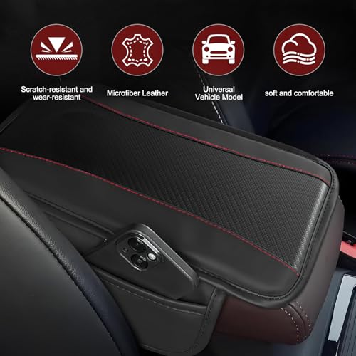 Car Center Console Armrest Pad, Waterproof Leather Comfort Cushion, Breathable Anti-Slip Car Armrest Cover, Universal for Most Cars (Black) - color: Black
