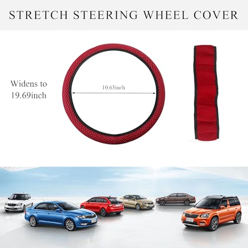 Yourkar Elastic Steering Wheel Cover, 15"×15" Comfy Breathable Stretch Steering Wheel Protector, Ice-Silk Cloth Polyester Steering Wheel Cover for Men Women, Car Accessories (Wine Red) - color: Wine Red