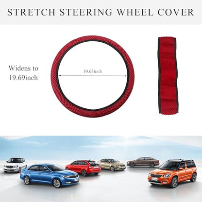 Yourkar Elastic Steering Wheel Cover, 15"×15" Comfy Breathable Stretch Steering Wheel Protector, Ice-Silk Cloth Polyester Steering Wheel Cover for Men Women, Car Accessories (Wine Red) - color: Wine Red