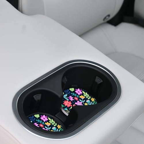 Cute Flowers Ceramic Cup Holders - Pack of 2, Keep Cup Holders Clean and Dry, Drink Cup Car Holder Coasters with A Finger Notch