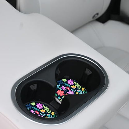 Cute Flowers Ceramic Cup Holders - Pack of 2, Keep Cup Holders Clean and Dry, Drink Cup Car Holder Coasters with A Finger Notch