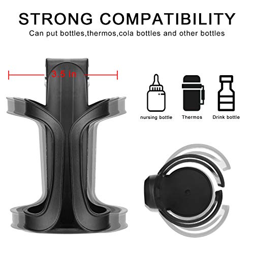 Accmor Stroller Cup Holder with Hook Set, Universal Cup Holder for Uppababy, Nuna, Doona Strollers, 360 ° Rotatable Bottle Holder for Stroller, Wheelchair, Walker - color: black-1pc & hook