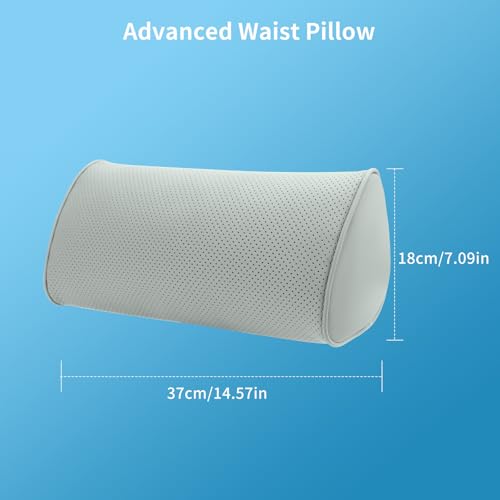Lumbar Support Pillow for Car Seat and Office Chair, Gaming Chair, Ergonomic Memory Foam Back Cushion Lower Back Pain Relief, Luxury Leather Back Support Pillow, Gray, 1 Pack