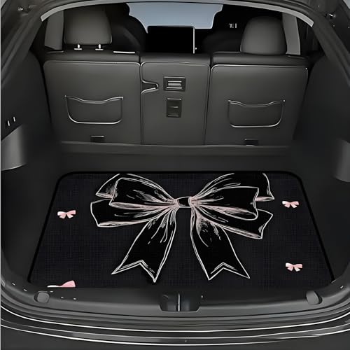 Universal Car Trunk Mat 29" x 39", Pink and Black Bow All Weather Trunk Protection Cargo Liner, Durable Cargo Mat Rear Trunk Liner, Stylish Vehicle Interior Accessories Suitable for Most Car Models - color: Pink Black Bow
