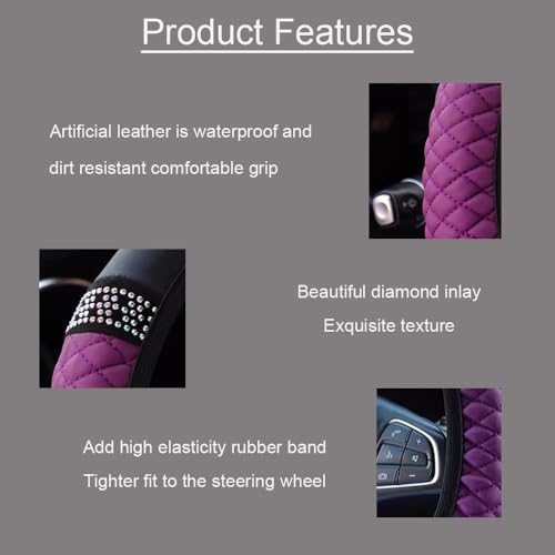 Microfiber Leather Steering Wheel Cover with Anti-Slip Lining Universal Car Accessory for Steering Wheel with a Diameter of 14.5-15 inch (Purple) - color: Purple