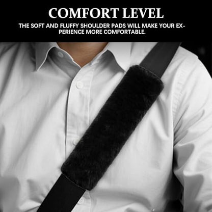 2PCS Car Seat Belt Cover Pads, Fluffy Car Seatbelt Covers, Soft & Comfortable Plush Seat Belt Cushion Protects Shoulder, Auto Safety Belt Strap Cover to Protect Your Neck (Black) - color: Black
