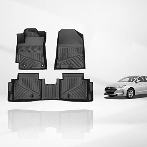 KELCSEECS® Floor Mats Custom for Hyundai Elantra 2020 2019 2018 2017 All Weather Protection TPE Heavy Duty Non-Slip Automotive Floor Liners Fits Front & 2nd Row Full Set Accessories, Black - style: 1) For 2017-2020 Elantra Floor Mats