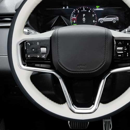 MEWANT DIY Stitched 3D Style Steering Wheel Cover Wrap for Land Rover Range Rover Sport III(L461) 2023-2025/Discovery Sport/Range Rover Evoque II/Range Rover Velar 2021-2025 - color: 5：3D Style(Beige&Black PU Leather)