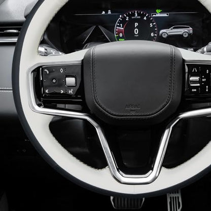 MEWANT DIY Stitched 3D Style Steering Wheel Cover Wrap for Land Rover Range Rover Sport III(L461) 2023-2025/Discovery Sport/Range Rover Evoque II/Range Rover Velar 2021-2025 - color: 6：3D Style(Beige&Black Real Leather)