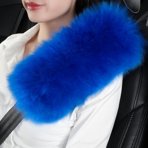 OGLAND Cute Fuzzy Sheepskin Seat Belt Cover, Fluffy Long Wool Seatbelt Cover Pad for Universal Car Auto Accessories Pet Adults Women Bag Should Pad,2 Pack Blue - color: Blue, size: Long Wool