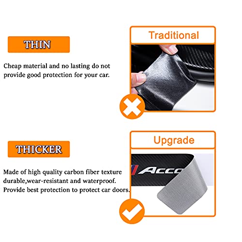 4PCS Carbon Fiber & Textured Leather Car Door Sill Protectors, Compatible with Accord, Black, Vehicle Specific Fit, Screw-In, Front & Rear Lower Door Threshold Guards